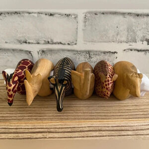 Lot of 6 wood African safari animal table napkin holders